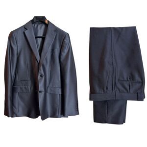J. Ferrar Luster Grey Gray 2 Piece Suit Blazer Jacket 40R Slim Pants 29 x 30